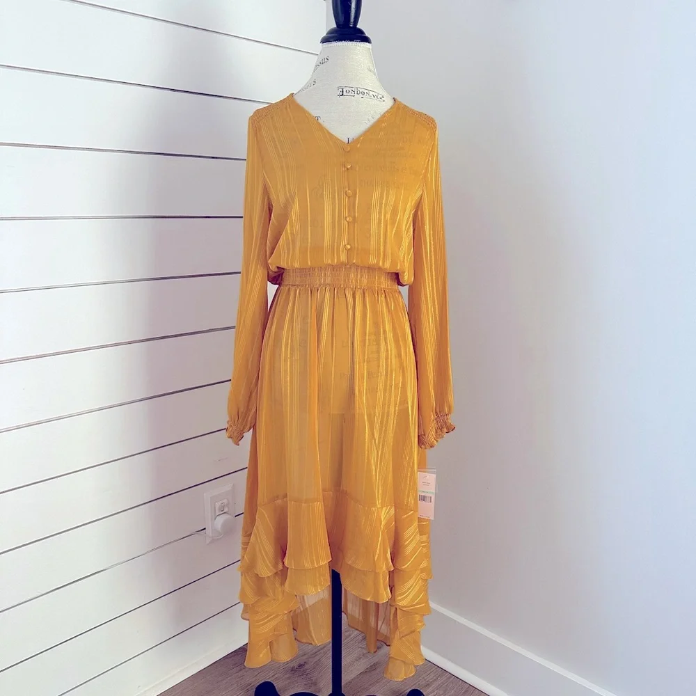 NWT Nanette Lepore Gold Ray Shear Dress Women’s Sz 8 - Picture 1 of 5
